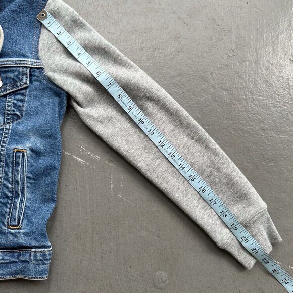 Levi’s Hybrid Twofer Hooded Denim Jean Trucker Jacket - Dark Wash Gray Wmns XS - Picture 11 of 12